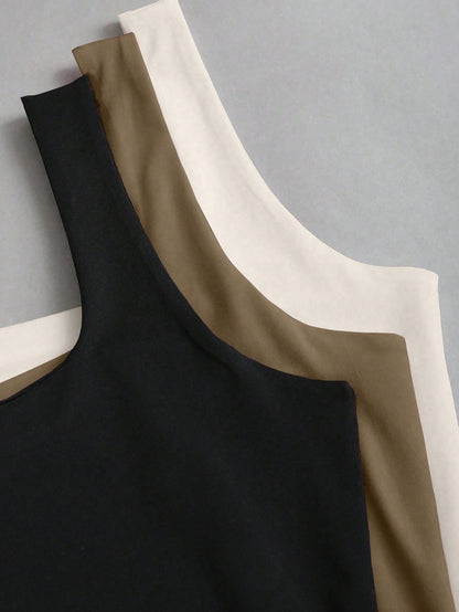 Sweetra Women Square Neck Pleated Fitted Tank Top