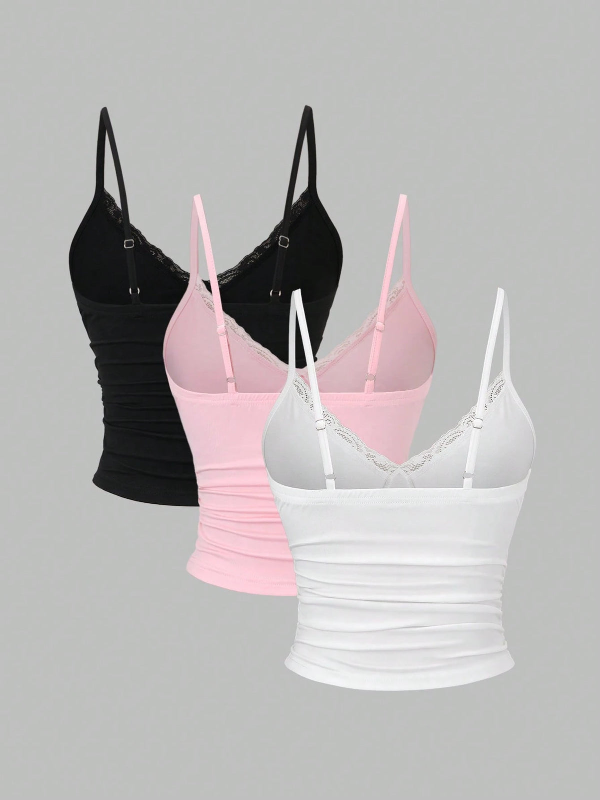 Sweetra Y2K Sexy Lace Trim Ruched Camisole Set, Multiple Pcs