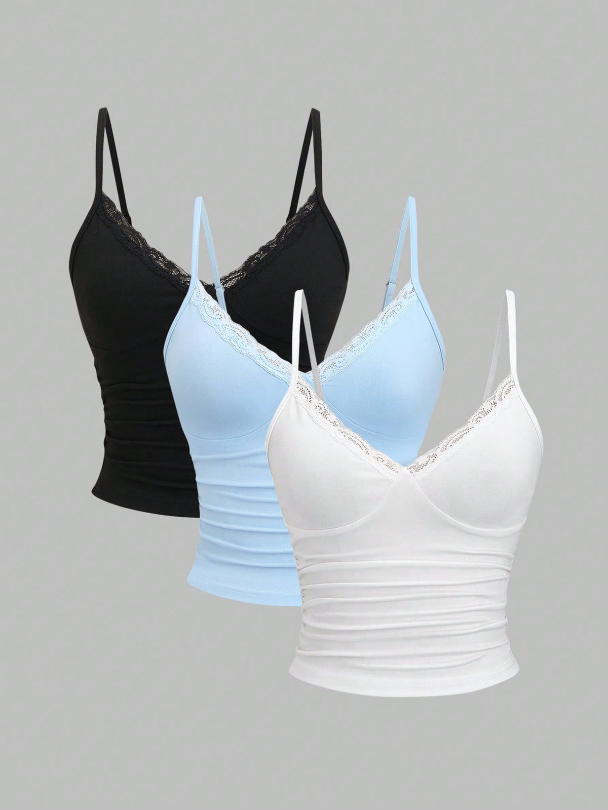 Sweetra Y2K Sexy Lace Trim Ruched Camisole Set, Multiple Pcs