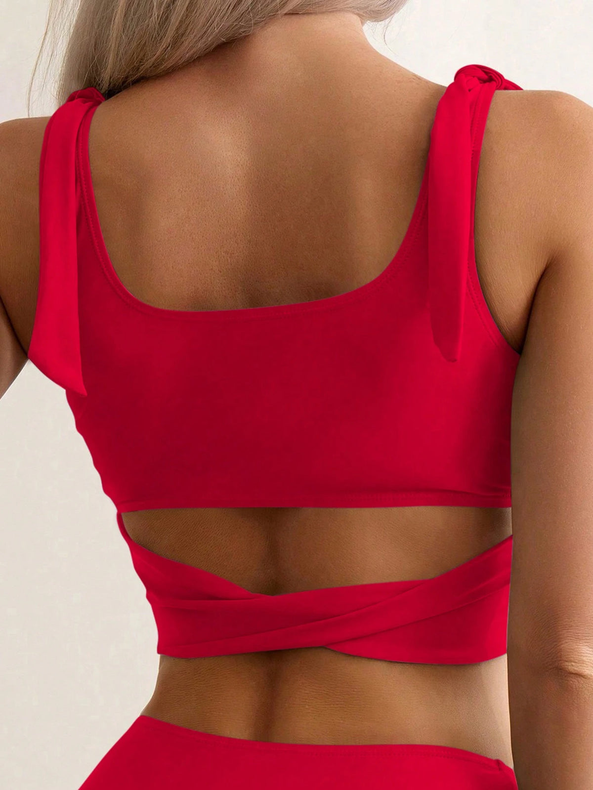Swim 2pcs Solid Color Tie Strap Simple Fashion Casual Everyday Crop Tank Top & Bottom Set Summer