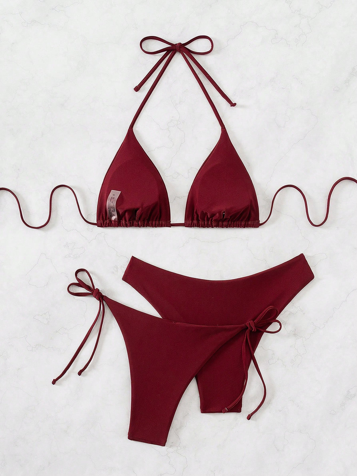 Swim Basics 3pcs Women's Summer Beach Solid Color Halter Tie Sexy Bikini Swimsuit Set