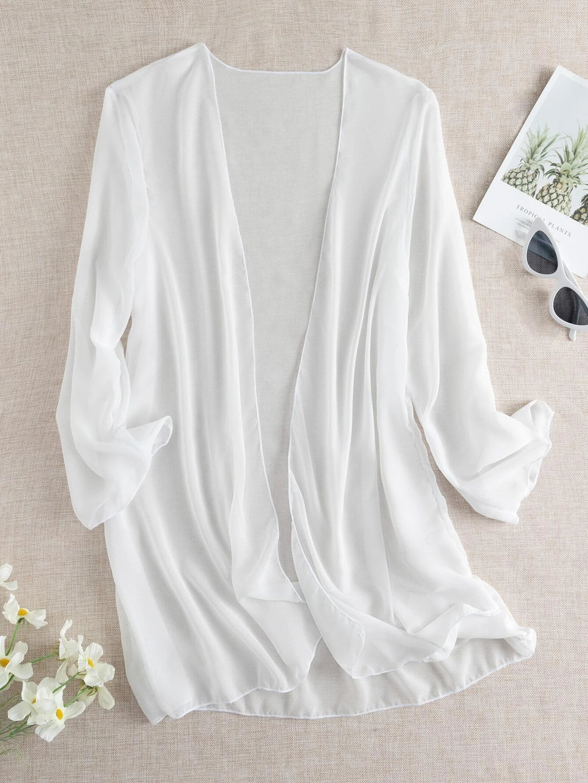 Swim Basics Summer Beach Sheer Chiffon Open Front Kimono