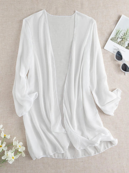 Swim Basics Summer Beach Sheer Chiffon Open Front Kimono