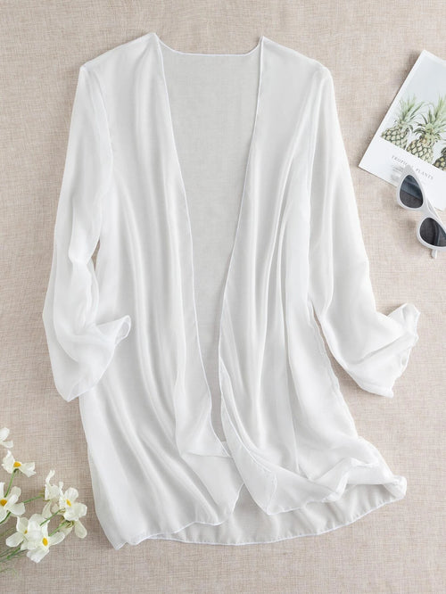 Swim Basics Summer Beach Sheer Chiffon Open Front Kimono