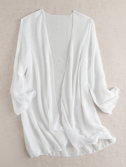 Swim Basics Summer Beach Sheer Chiffon Open Front Kimono