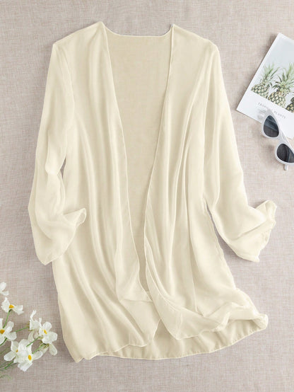 Swim Basics Summer Beach Sheer Chiffon Open Front Kimono