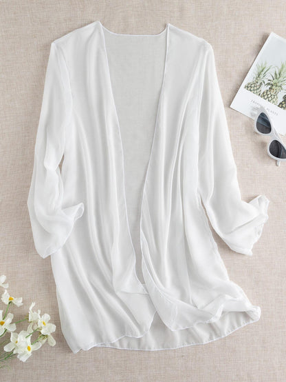 Swim Basics Summer Beach Sheer Chiffon Open Front Kimono