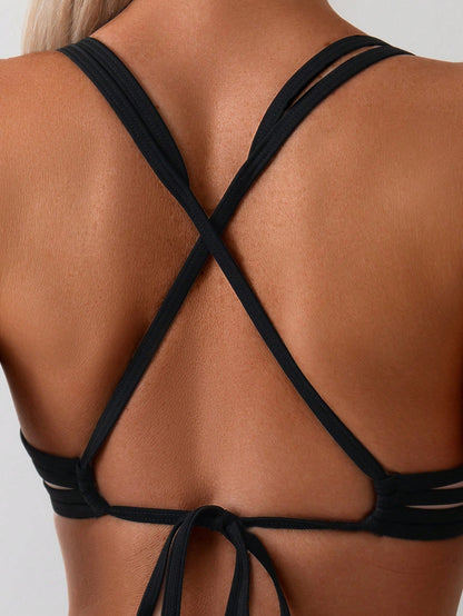 Swim Basics Summer Beach Solid Color Halter Neck Bikini Top