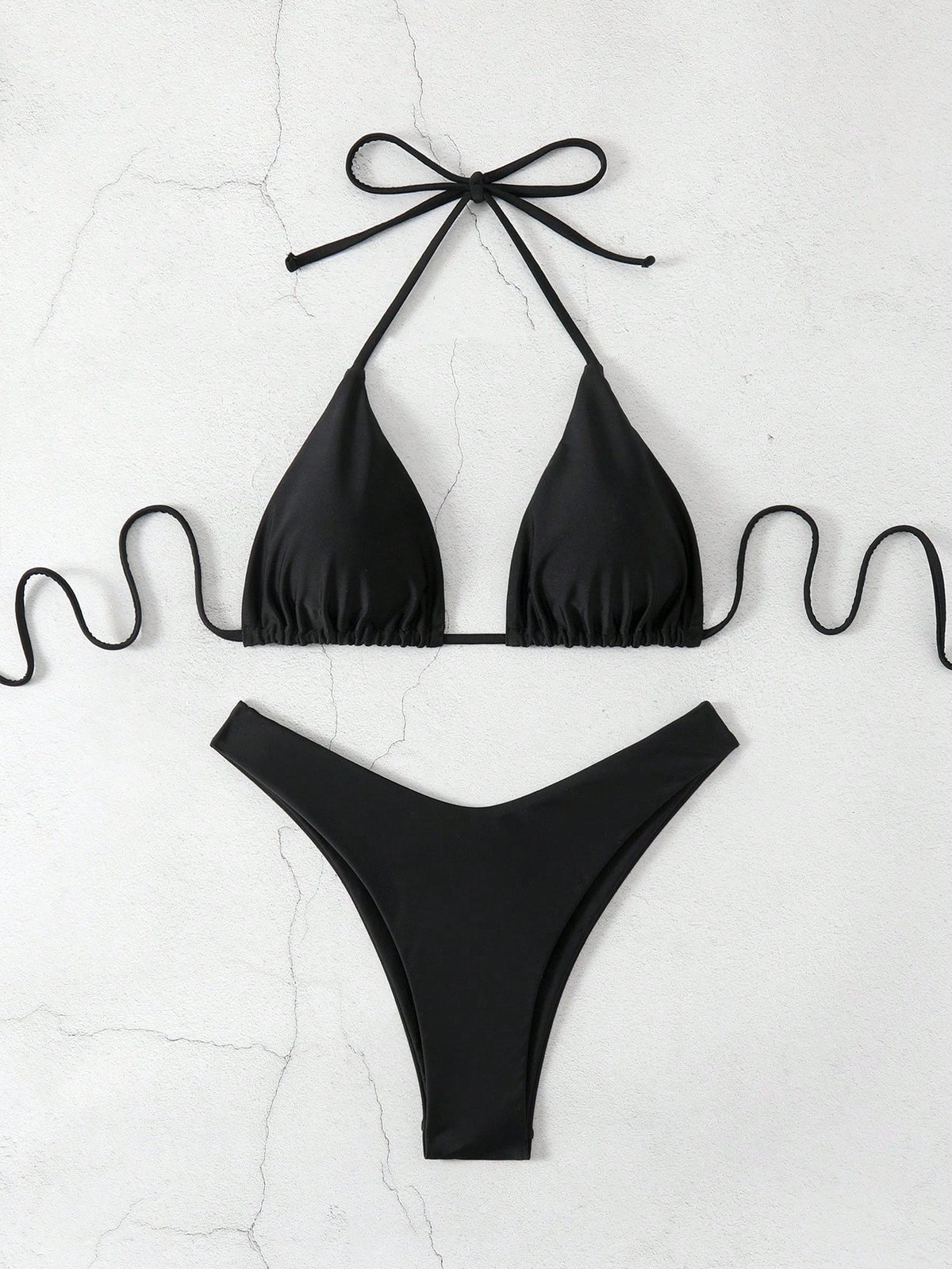 Swim Basics V-Neck Halter Bikini Set, Two Pieces Swimwear Bathing Suit Beach Outfit Summer Vacation,Summer Beach