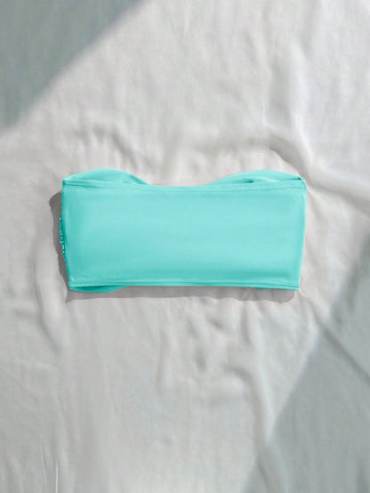 Swim Basics Vacation Beach Solid Color Twisted Bandeau Swimsuit Top