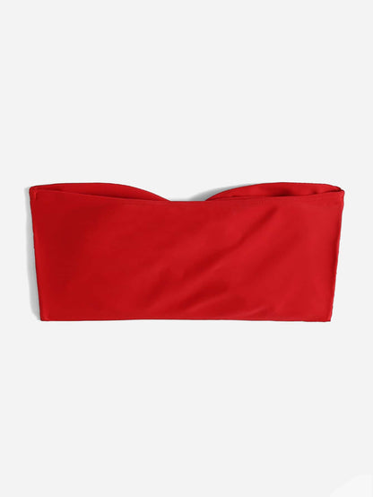 Swim Basics Vacation Beach Solid Color Twisted Bandeau Swimsuit Top