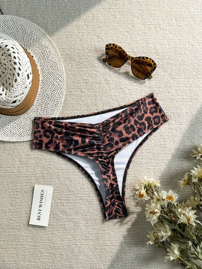 Swim Basics Women's Leopard Print Triangle Bikini Bottoms, Suitable For Summer Vacation And Beach