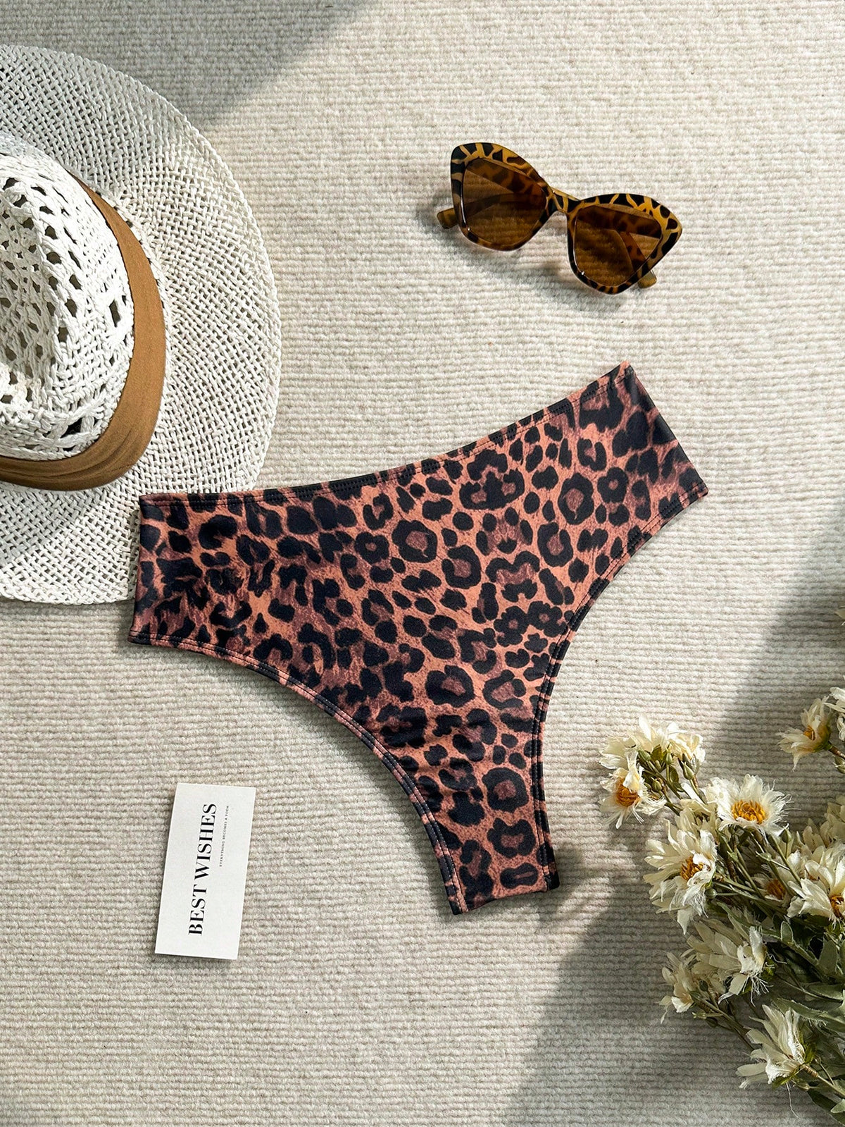 Swim Basics Women's Leopard Print Triangle Bikini Bottoms, Suitable For Summer Vacation And Beach