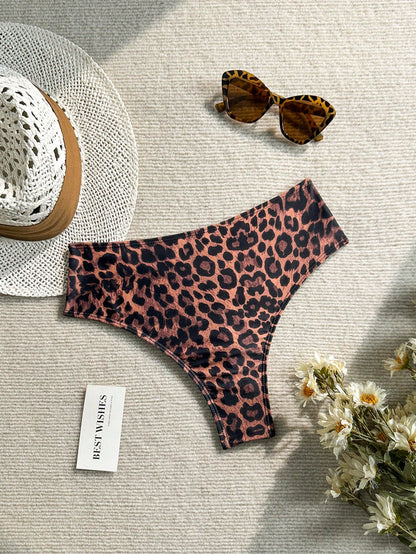 Swim Basics Women's Leopard Print Triangle Bikini Bottoms, Suitable For Summer Vacation And Beach