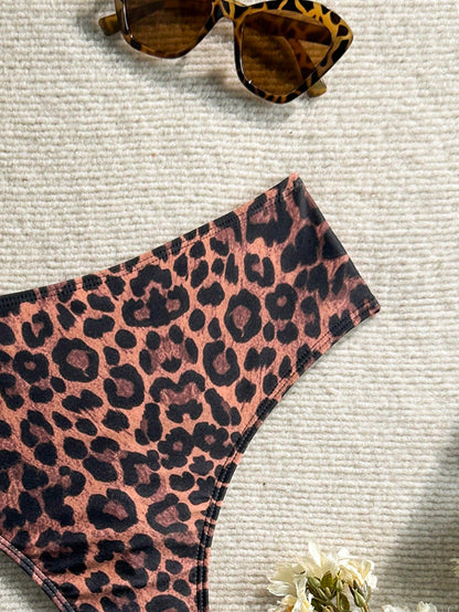 Swim Basics Women's Leopard Print Triangle Bikini Bottoms, Suitable For Summer Vacation And Beach