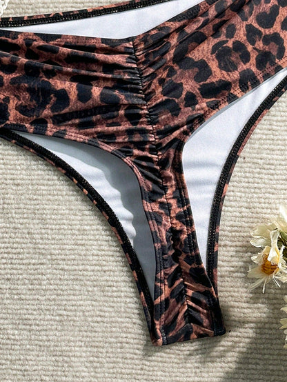 Swim Basics Women's Leopard Print Triangle Bikini Bottoms, Suitable For Summer Vacation And Beach