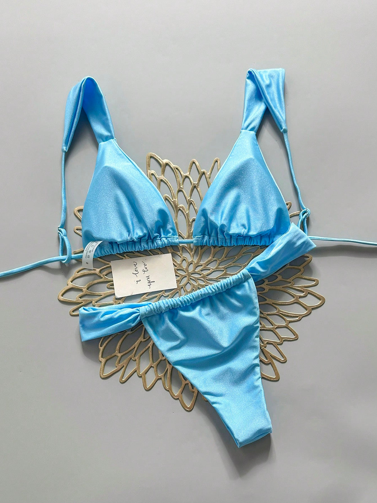Swim Basics Women's Solid Color Bikini And Triangle Panty Swimwear Set