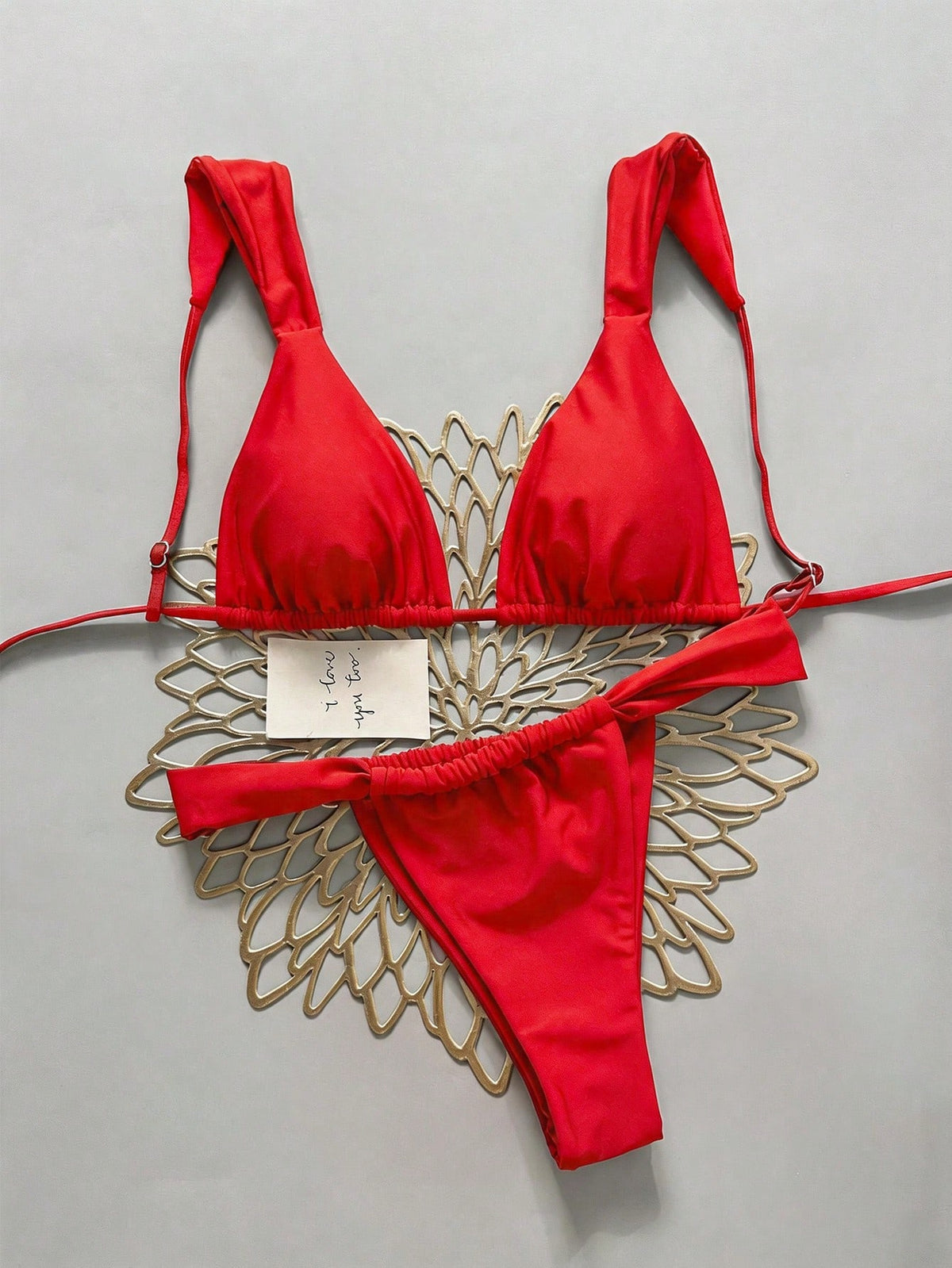 Swim Basics Women's Solid Color Bikini And Triangle Panty Swimwear Set