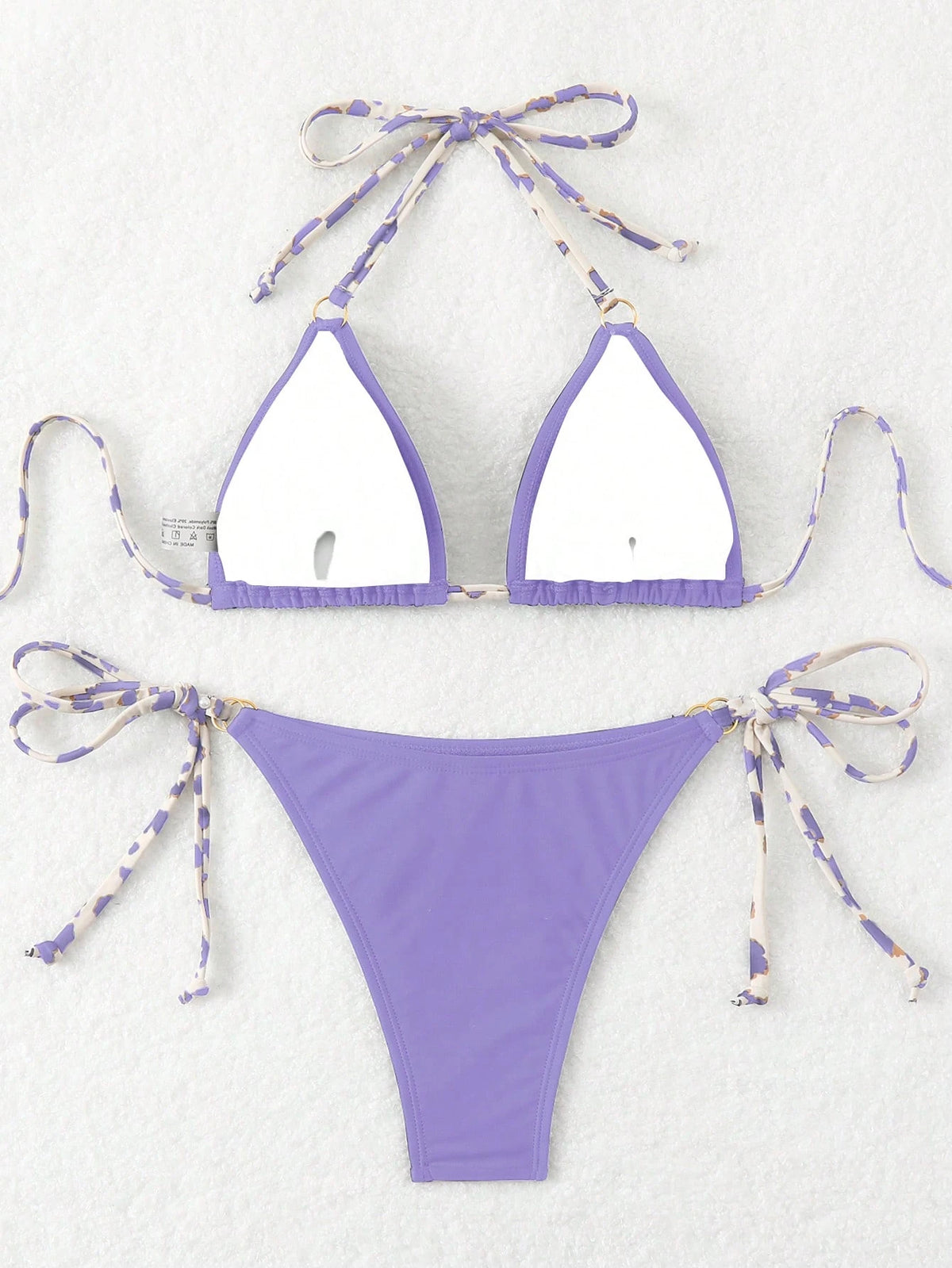 Swim Basics Women's Summer Beach Contrast Color Halter Tie Sexy Bikini And Triangle Briefs Swimwear Set