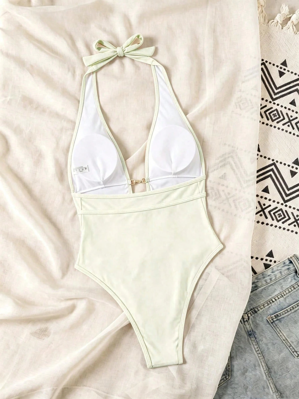 Swim Chiccia Springbreak Women's Black Deep V Halter Neck Sexy One-Piece Swimsuit Festival Boho