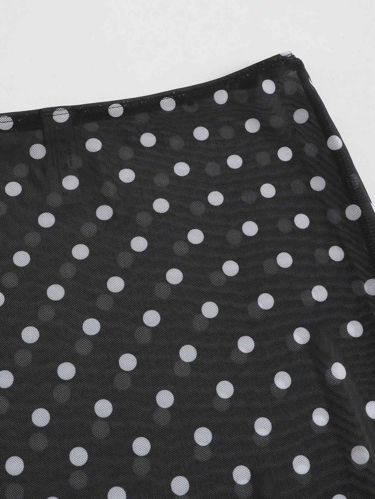 Swim Chiccia Women's Polka Dot Mesh Print Cowl Neck Long Sleeve Split Bell Sleeve Top And Bodycon Mini Skirt 2pcs Beach Vacation Cover-Up Set
