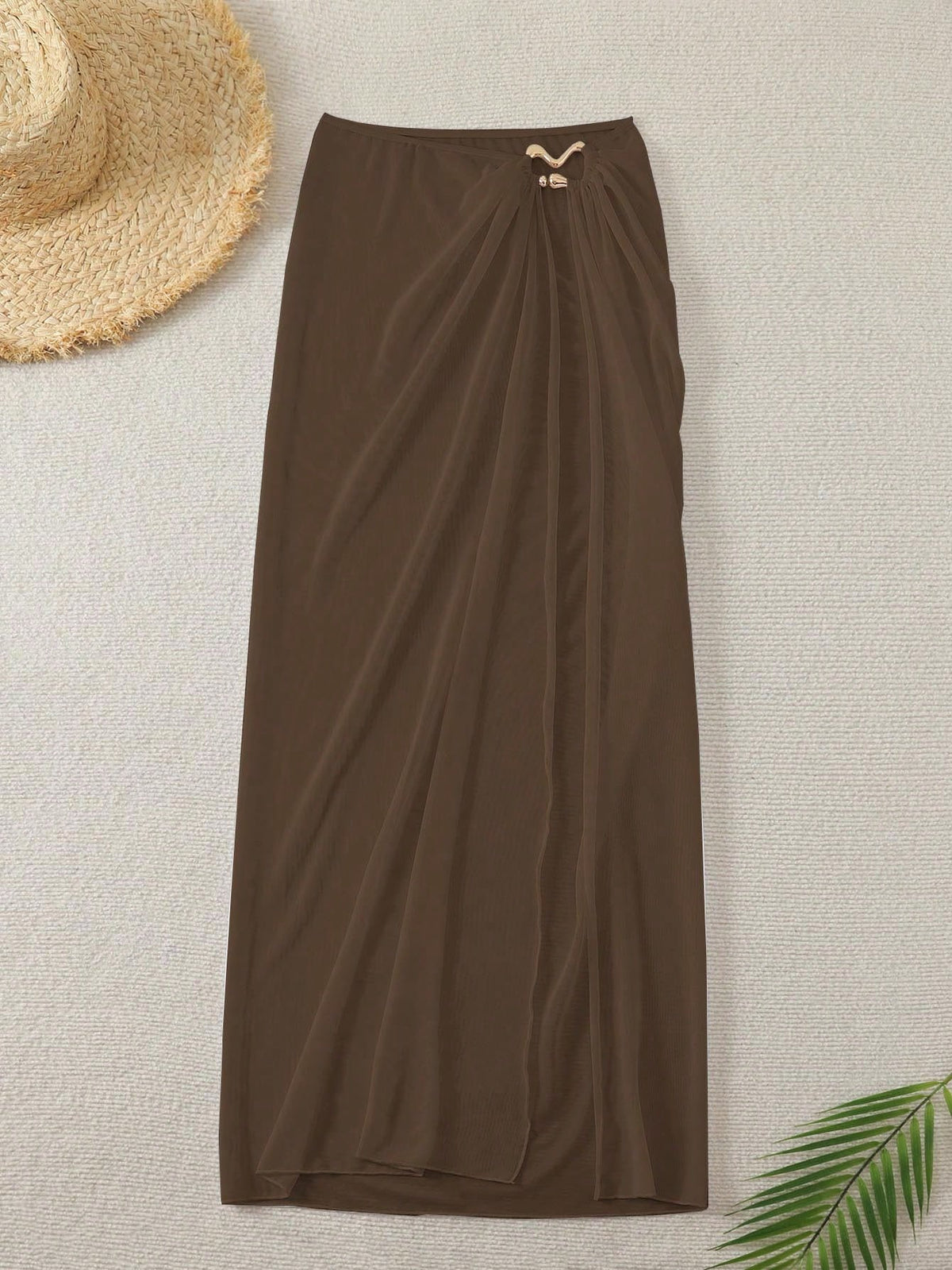 Swim Chiccia Women's Solid Color Side Slit Hem Cover Up & Skirt Set, Suitable For Vacation For Summer