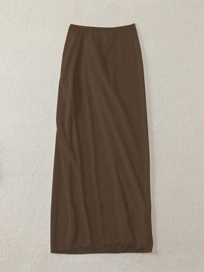 Swim Chiccia Women's Solid Color Side Slit Hem Cover Up & Skirt Set, Suitable For Vacation For Summer