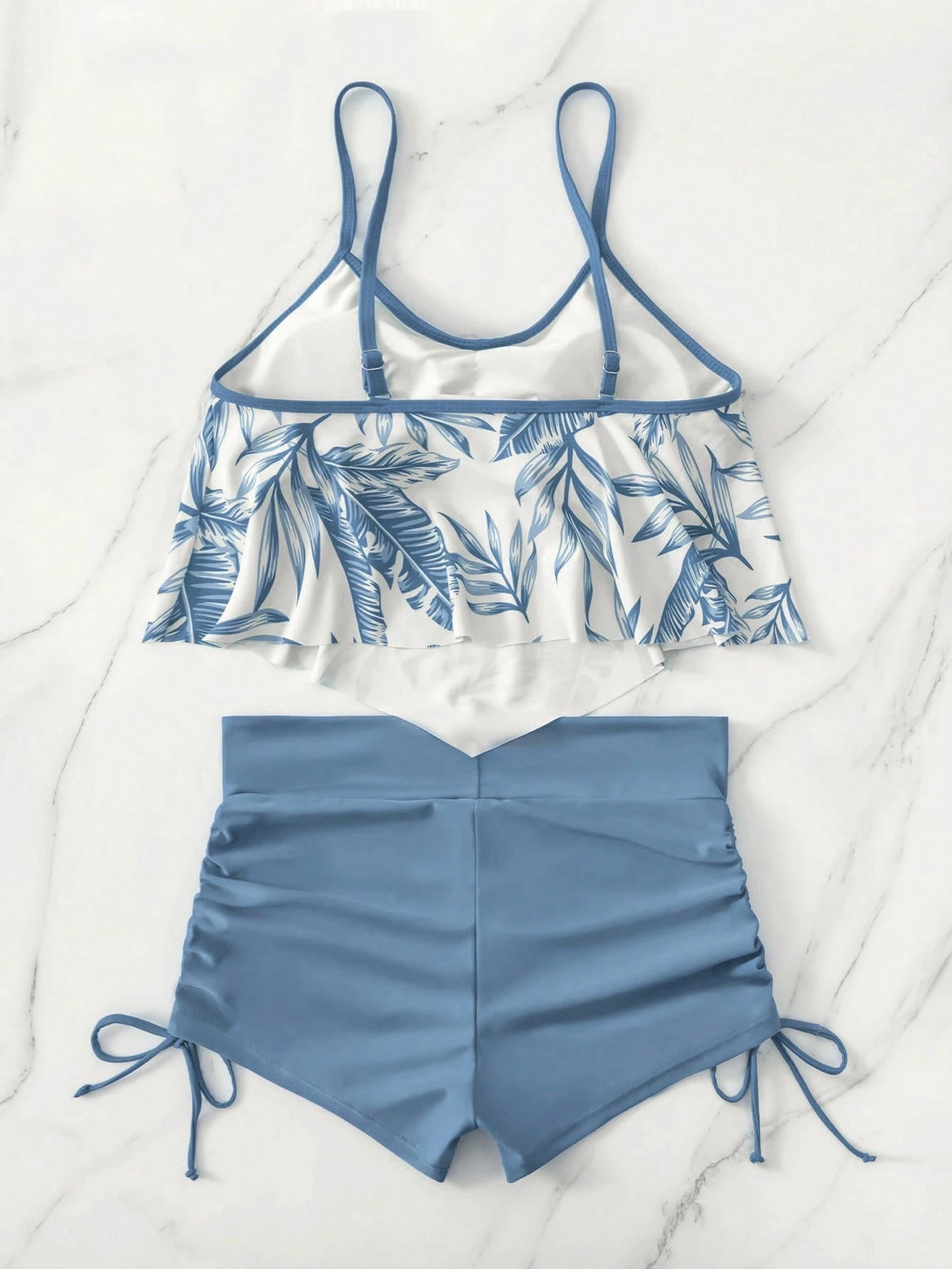 Swim Lushoire 2pcs/Set Printed Bikini Top With Handkerchief Hem, No Lock Edge For Summer Beach Vacation