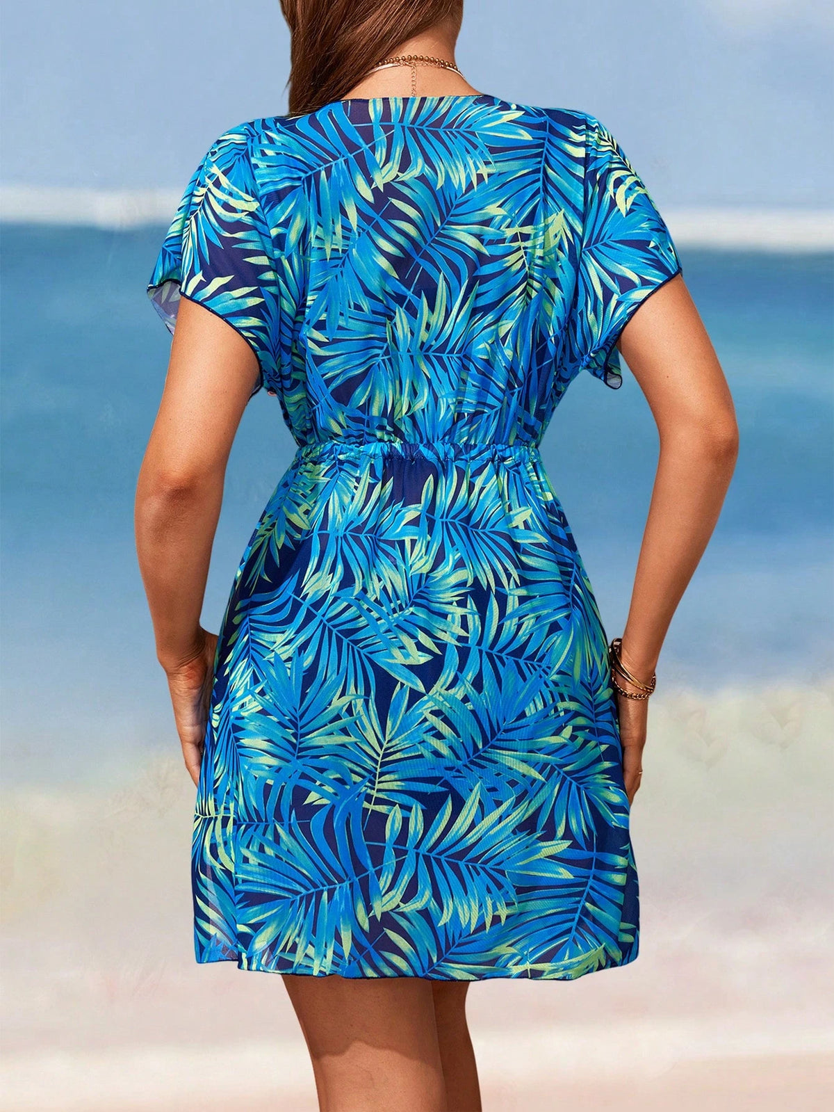 Swim Lushoire Bohemian Blue & White Porcelain Print Chiffon Cover Up Summer