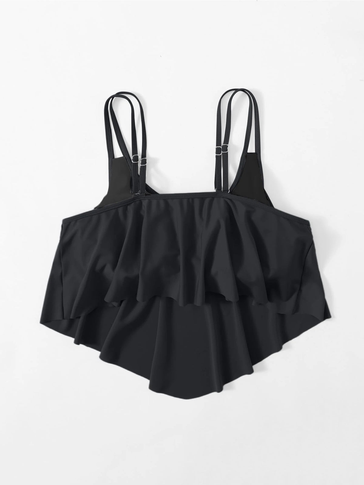 Swim Lushoire Plus Size Asymmetrical Hem Pleated Solid Color Cami Swimsuit Top For Summer Beach