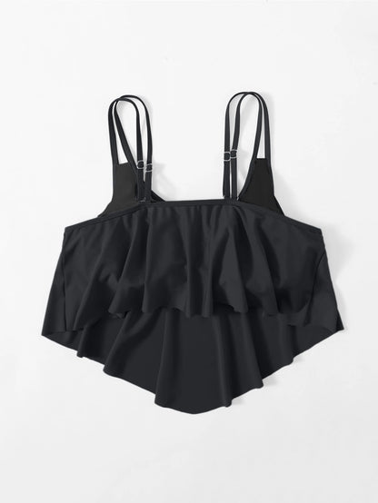 Swim Lushoire Plus Size Asymmetrical Hem Pleated Solid Color Cami Swimsuit Top For Summer Beach