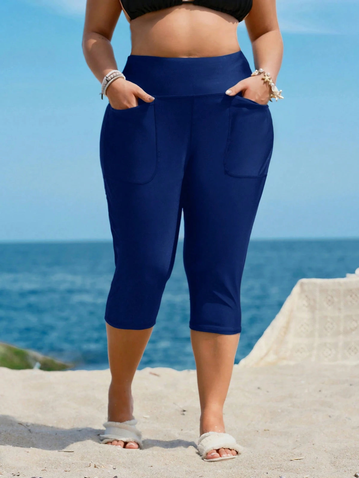 Swim Lushoire Plus Size Solid Color Swimsuit Bottom For Summer Beach Vacation