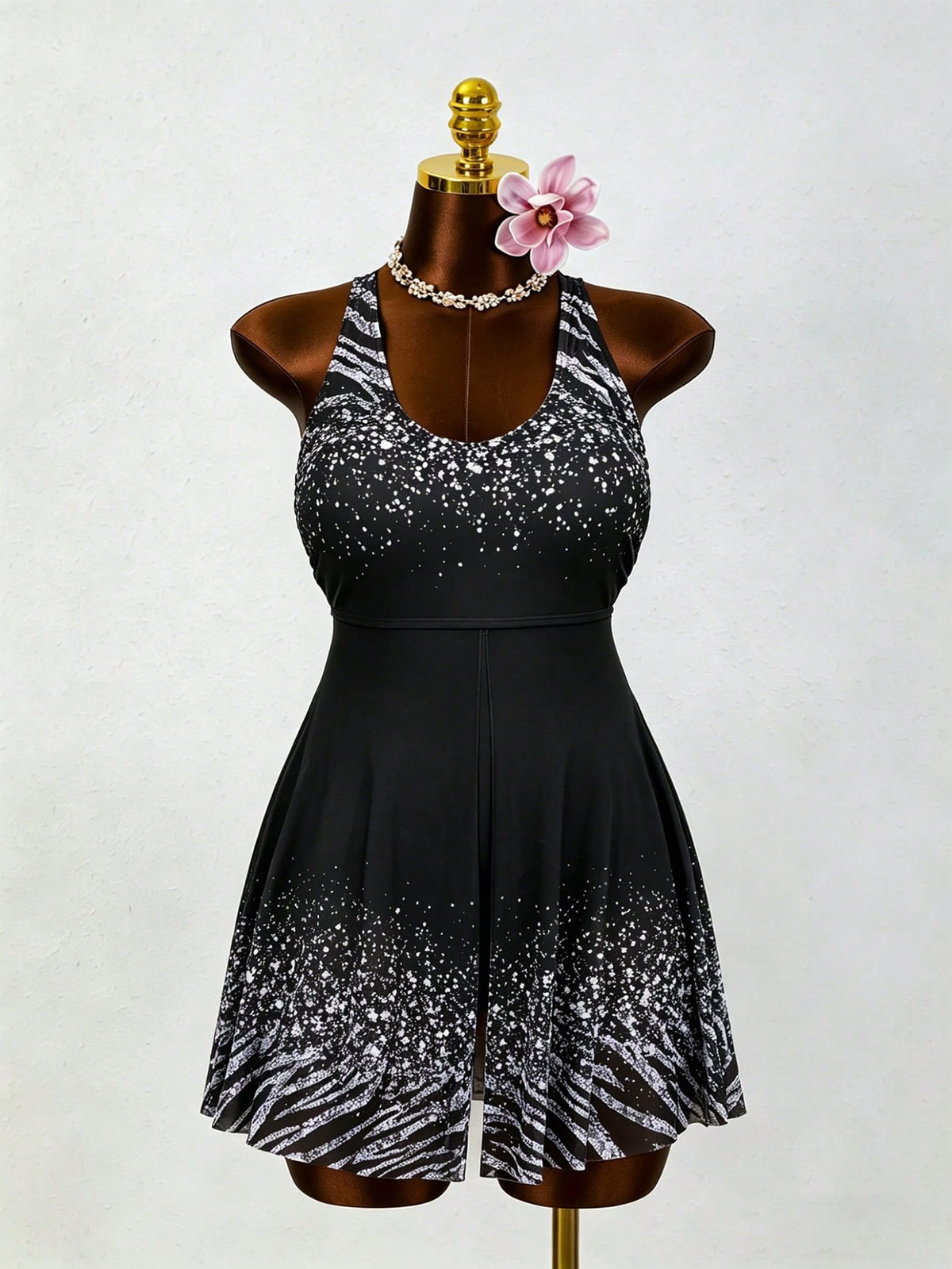 Swim Lushoire Plus Size Women One-Piece Printed Simple Swim Dress For Summer Vacation
