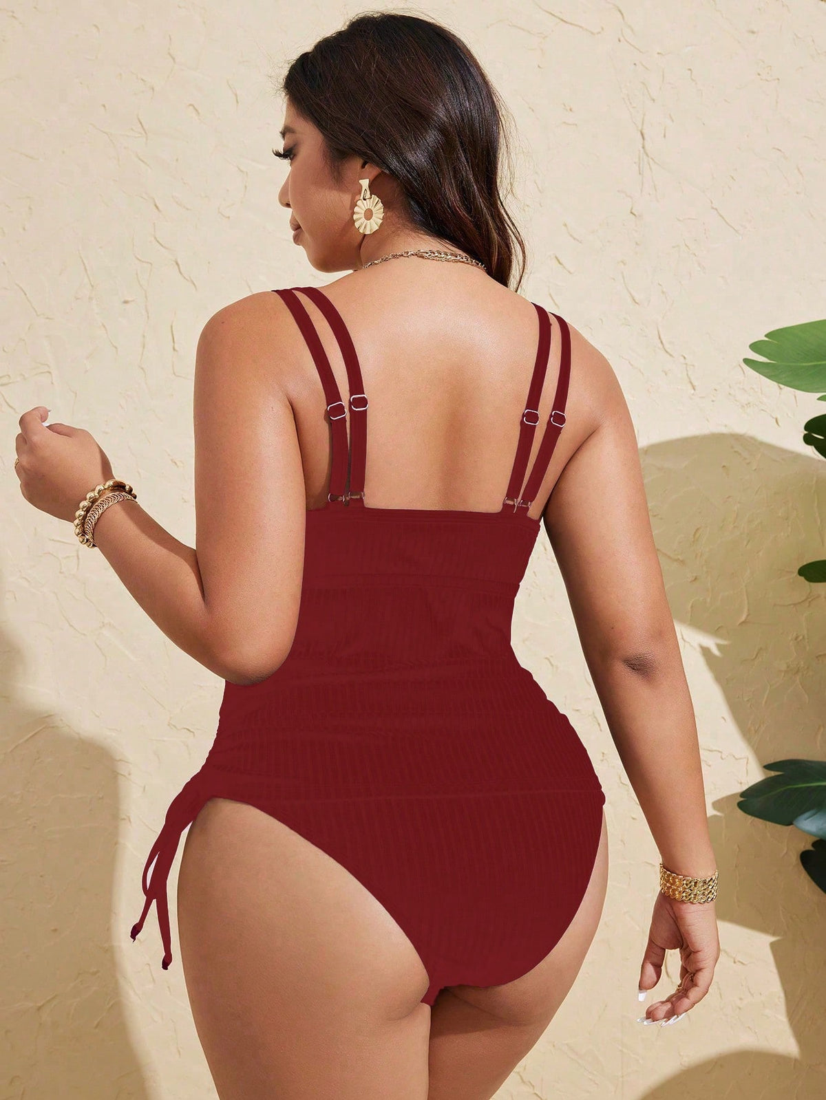 Swim Lushoire Plus Size Women Tank Top Plain Solid Black Textured Fabric Sports Swimwear For Summer Beach Vacation