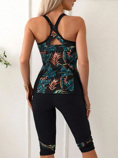 Swim Lushoire Summer Beach Women's Tropical Printed Bikini Set