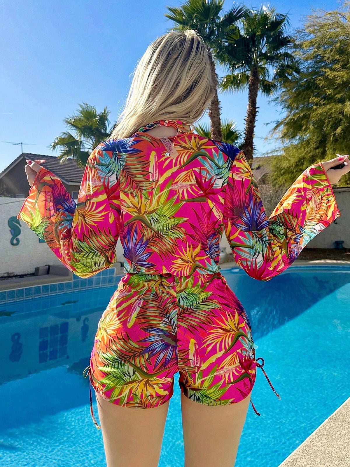Swim Lushoire Summer Beach Women's Tropical Printed Bikini Set