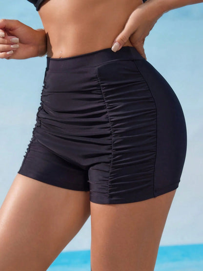 Swim Lushoire Women's Black Ruffled High Waisted Ini Bottom,Casual Holiday Summer Beach Party Swimwear,Spring & Summer New Holiday Swim Suits