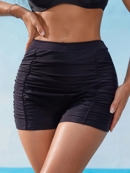 Swim Lushoire Women's Black Ruffled High Waisted Ini Bottom,Casual Holiday Summer Beach Party Swimwear,Spring & Summer New Holiday Swim Suits