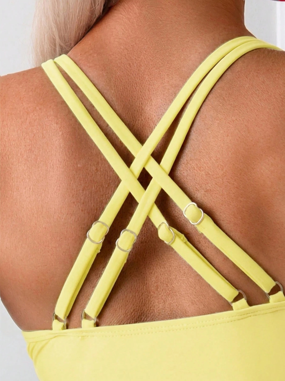 Swim Lushoire Women's Tropical Pattern Elegant Yellow Tankini Swimwear Set Spaghetti Strap Tummy Control Bathing Suit For Summer,Casual Holiday,Pool Party,Vacation