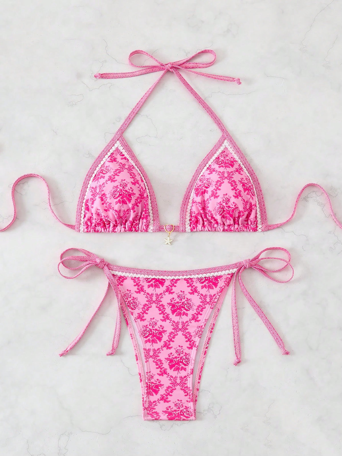 Swim Mod Random Print Women's Summer Holiday Beachwear Halter Neck Bikini Set