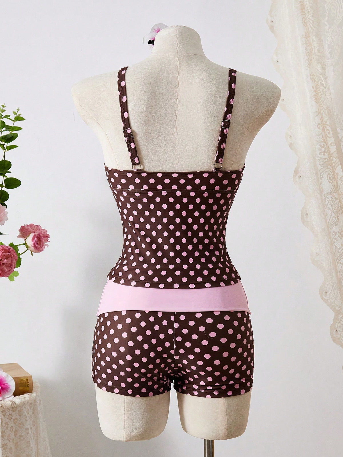 Swim Mod Retro Polka Dot Women's Tankini Two Pieces Swimwear, Slimming & Flattering, Suitable For Spa, Resort