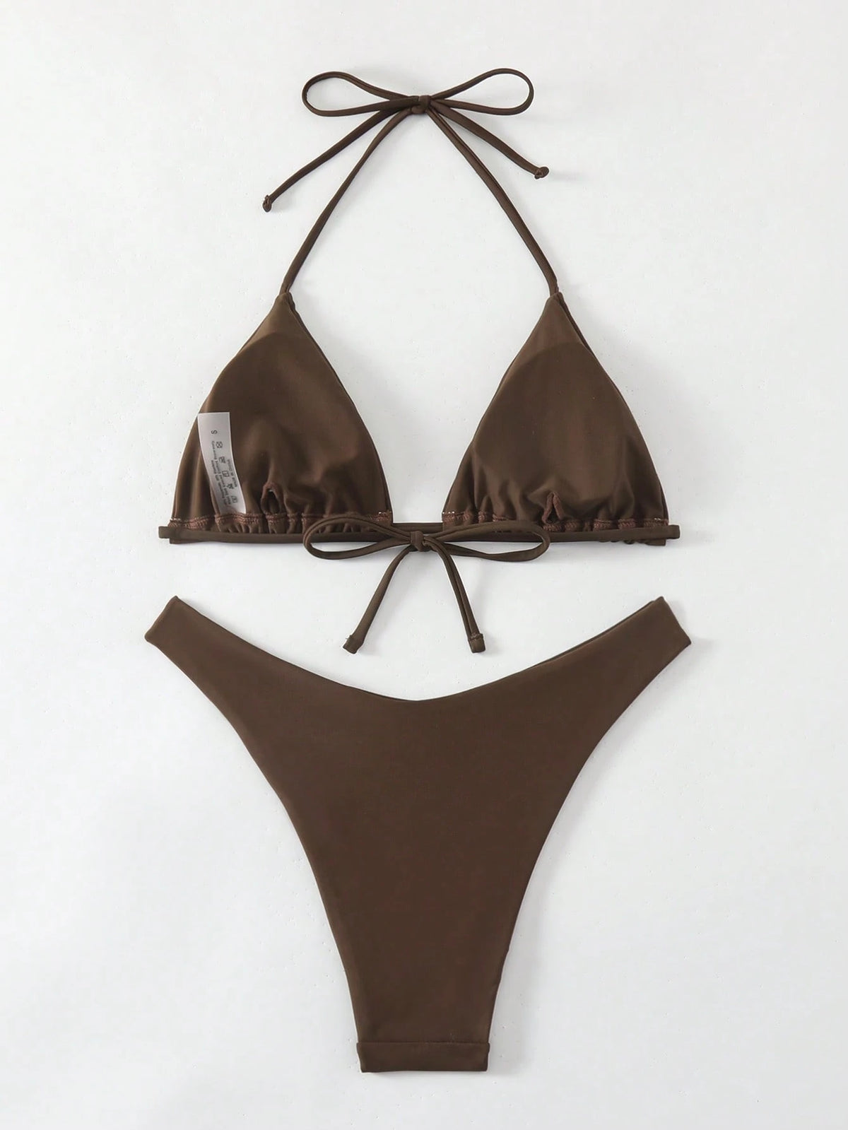 Swim Mod Women's Solid Color Halter Neck Bikini Set, Simple & Fashionable For Casual Beach Everyday Wear For Summer Beach Vacation