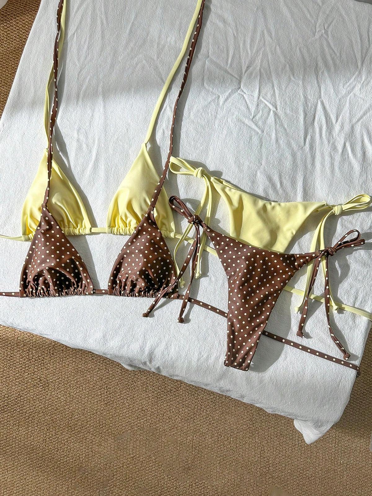 Swim Mod Women's Summer Beach Holiday Halter Neck Tie Back Sexy Polka Dot Bikini Set Set