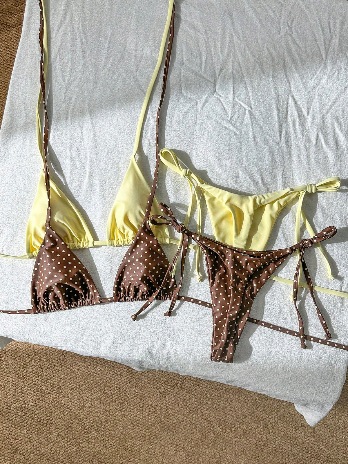 Swim Mod Women's Summer Beach Holiday Halter Neck Tie Back Sexy Polka Dot Bikini Set Set