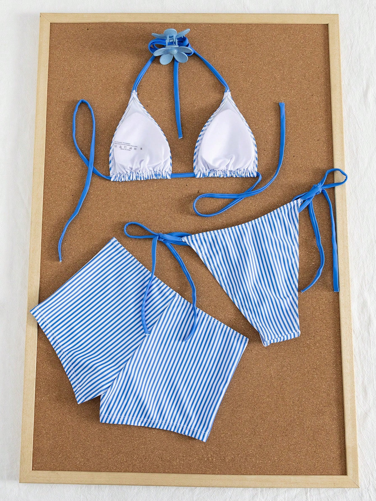 Swim Mod Women's Summer Striped Print Halter Bikini & Briefs 3-Piece Swimwear Set