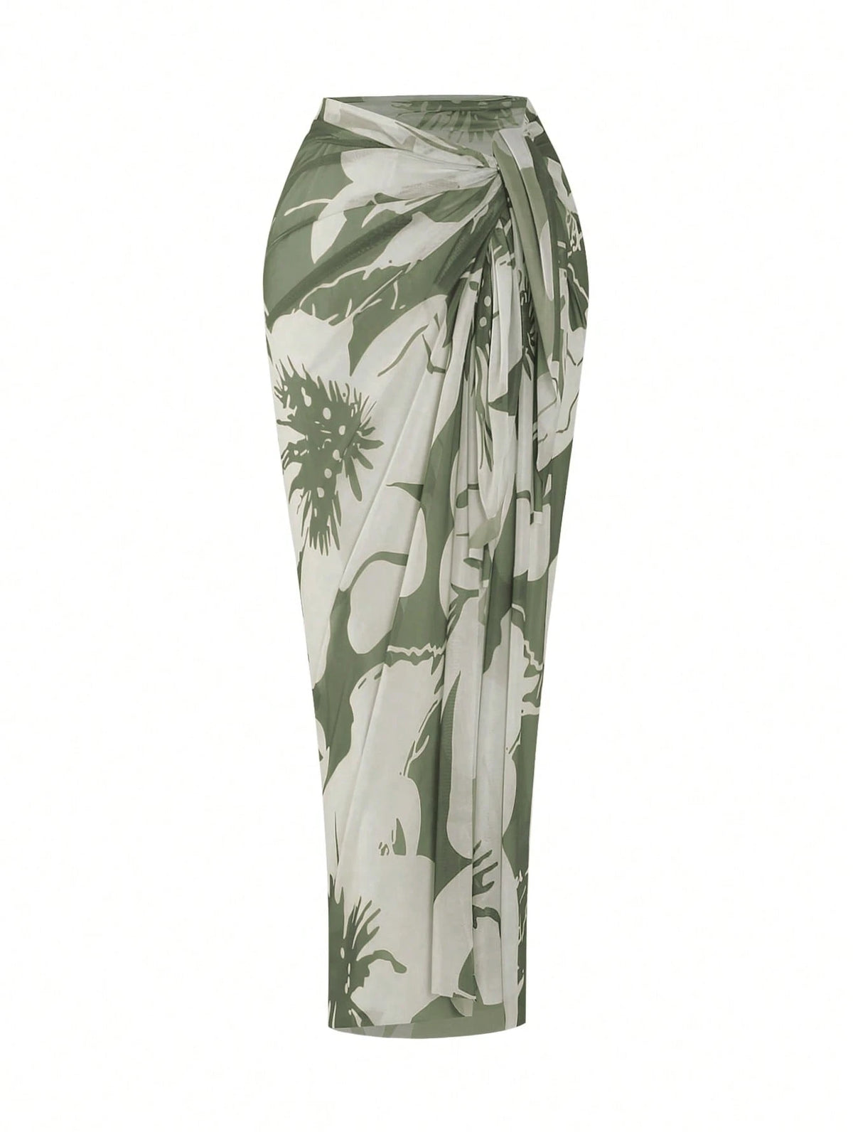 Swim Oasis 2026 Plus Size Women 2-Piece Green One Shoulder Ruched Mesh Patchwork One-Piece Swimsuit With Matching Print Skirt Set Beach Summer Elegant Sexy