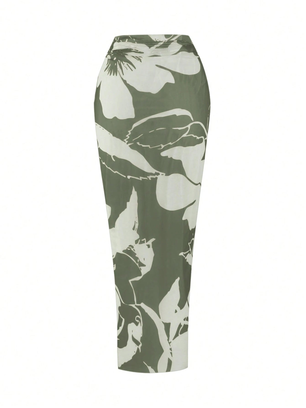 Swim Oasis 2026 Plus Size Women 2-Piece Green One Shoulder Ruched Mesh Patchwork One-Piece Swimsuit With Matching Print Skirt Set Beach Summer Elegant Sexy