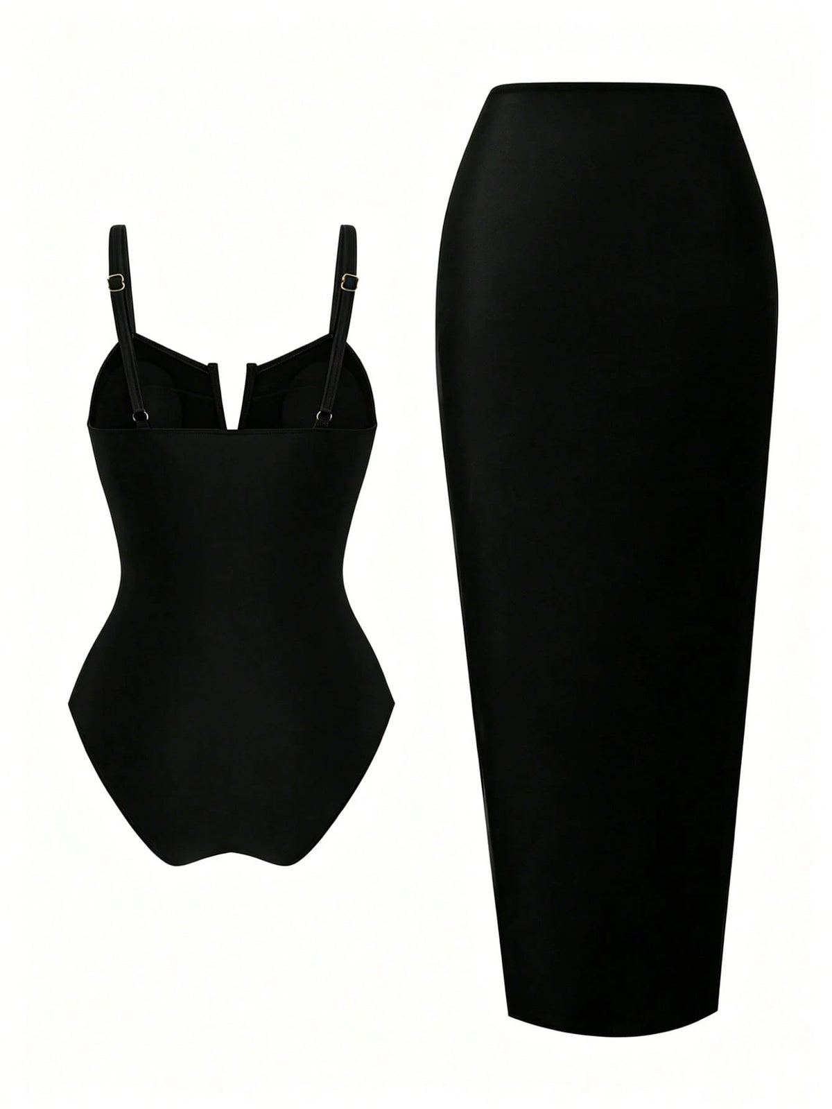 Swim Oasis Plus Size Brown Adjustable Spaghetti Strap V-Neck Ruched Waist Twist Knot Long Maxi Skirt Elegant Casual Beach Holiday Summer One-Piece Swimsuit Women