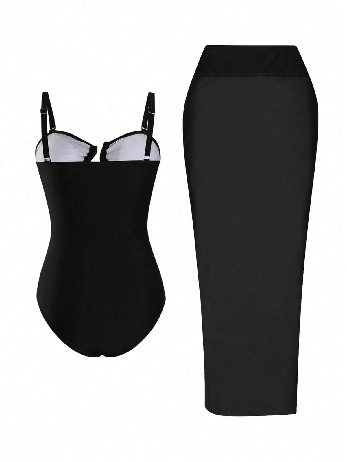 Swim Oasis Plus Size Women 2pcs Black Oasis Hollow Out Padded Bandeau Spaghetti Strap Swimsuit Set,Mesh Cover-Up Skirt,Summer Beach Holiday Classy Mal Evening