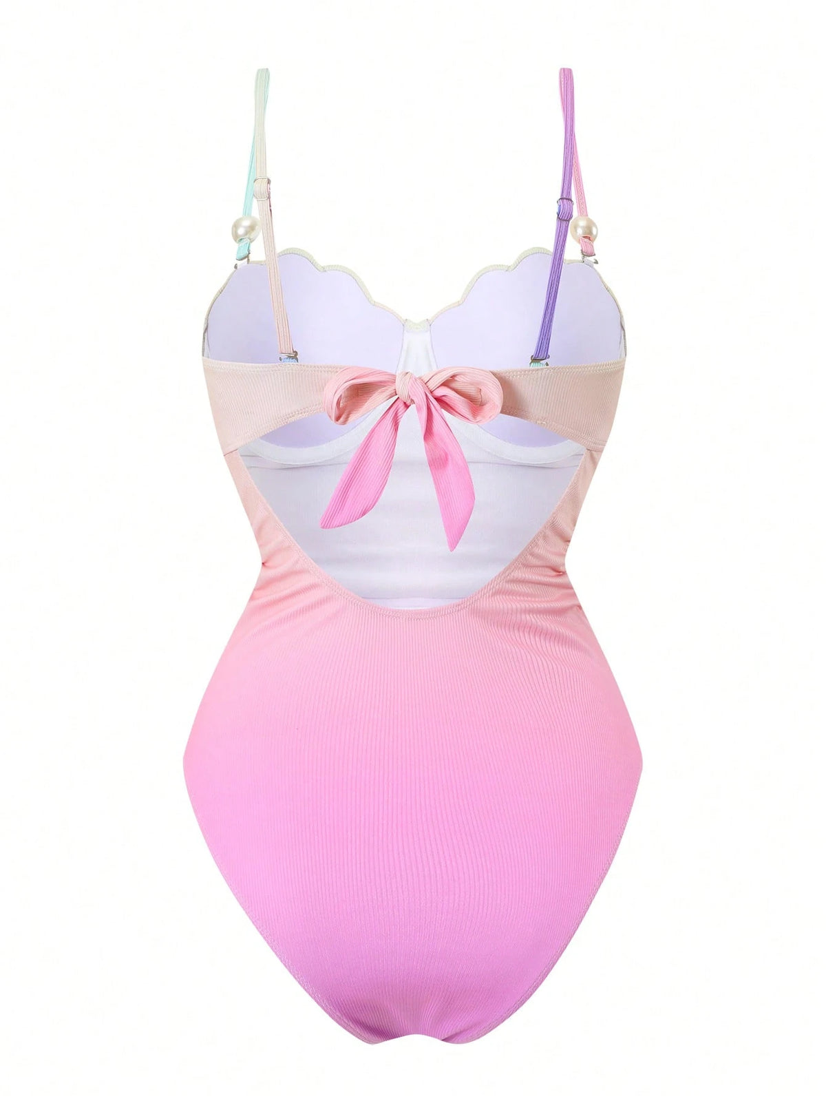 Swim Oasis Spring/Summer Gradient Color Block Shell Design Adjustable Dual Strap Fitted Ruched Side Slit Bodycon Skirt High Fashion Women Swimsuit 2-Piece Set
